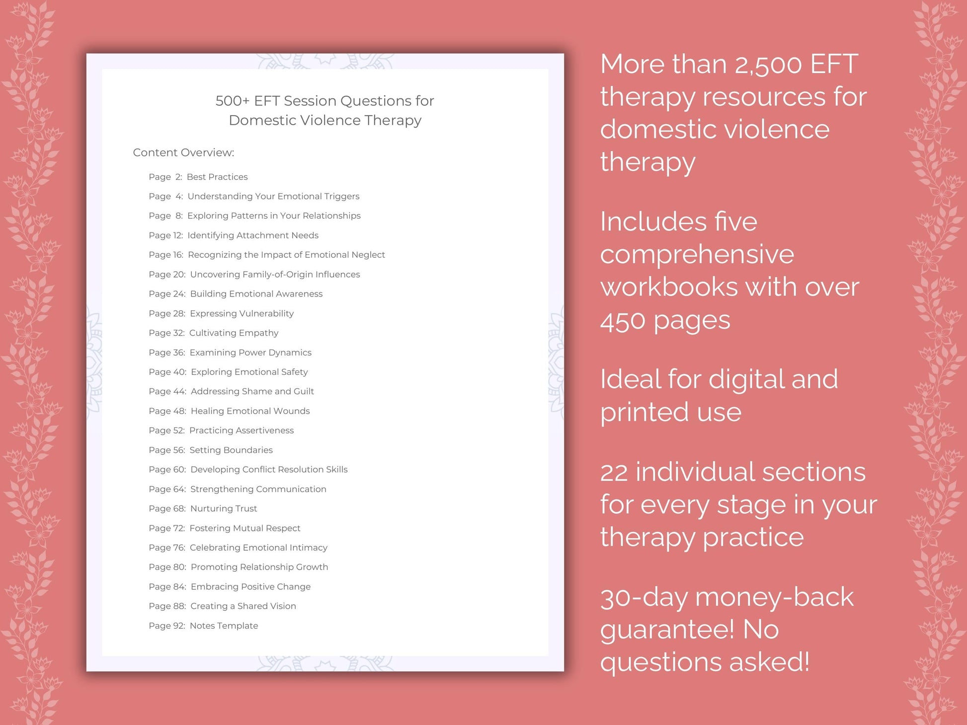 Domestic Violence Emotionally Focused Therapy (EFT) Therapist Worksheets