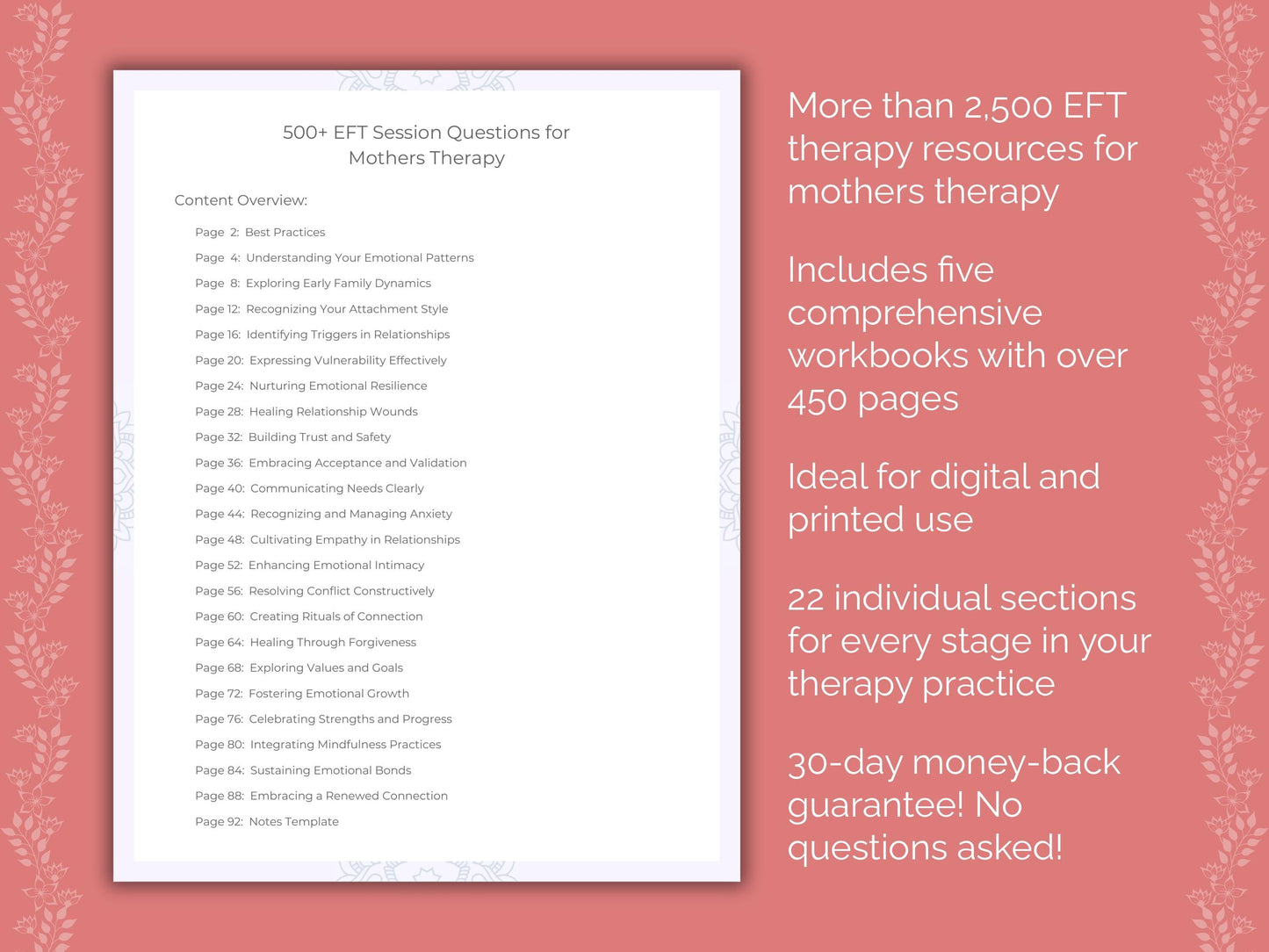 Mothers Emotionally Focused Therapy (EFT) Therapist Worksheets