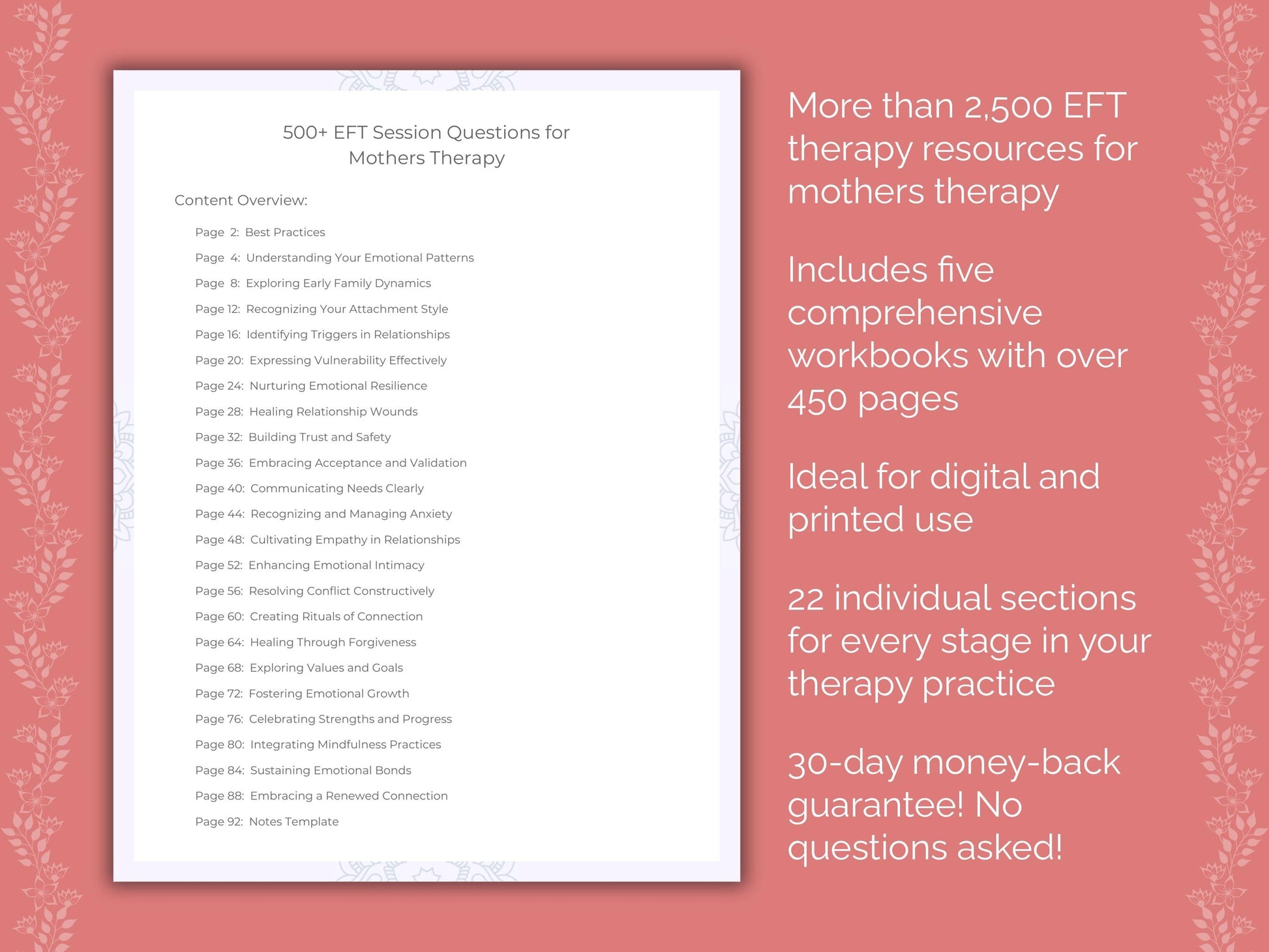Mothers Emotionally Focused Therapy (EFT) Therapist Worksheets