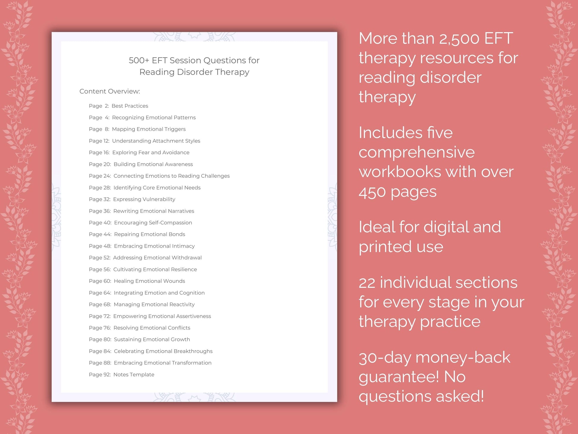 Reading Disorder Emotionally Focused Therapy (EFT) Therapist Worksheets