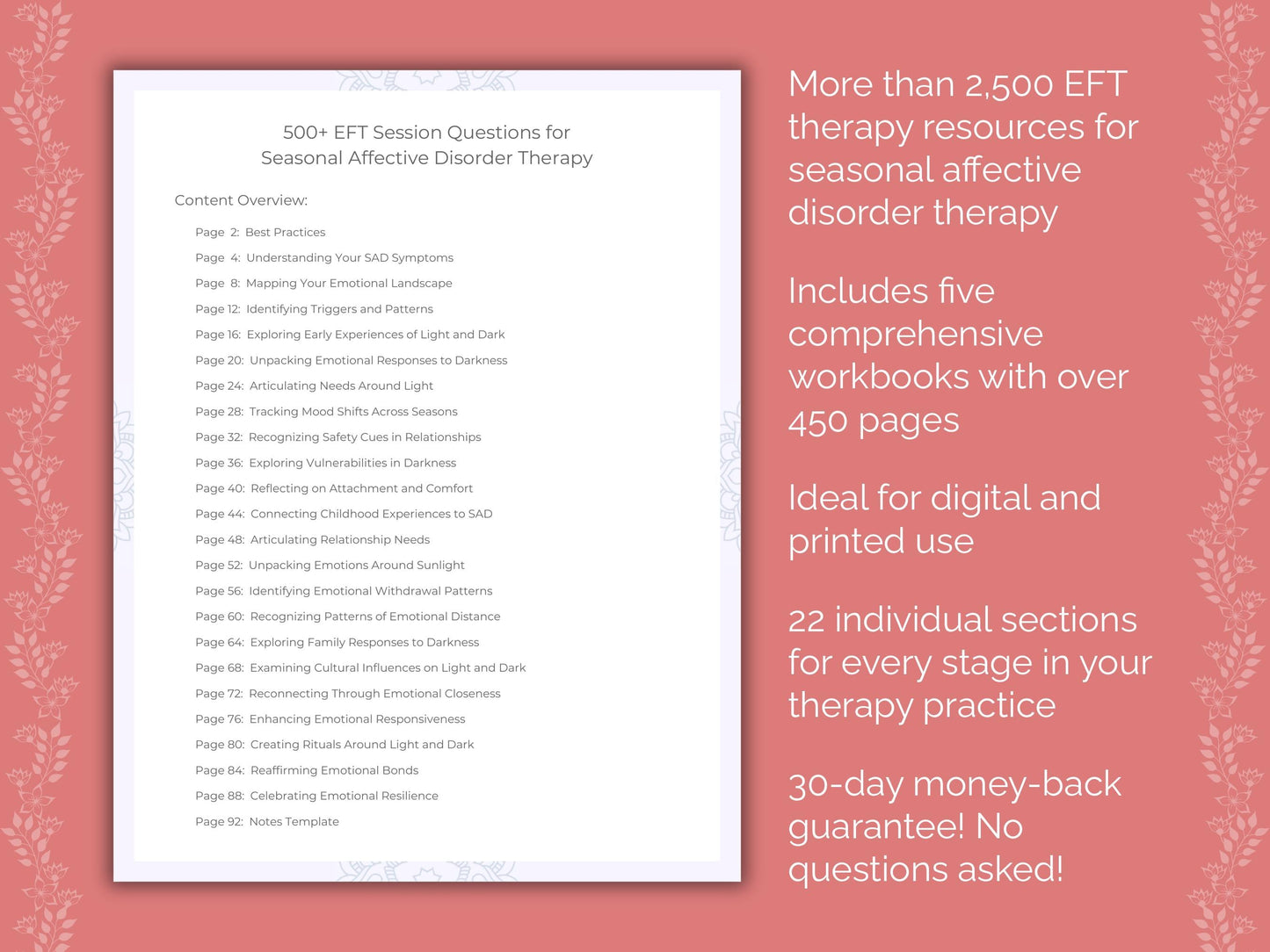 Seasonal Affective Disorder Emotionally Focused Therapy (EFT) Therapist Worksheets