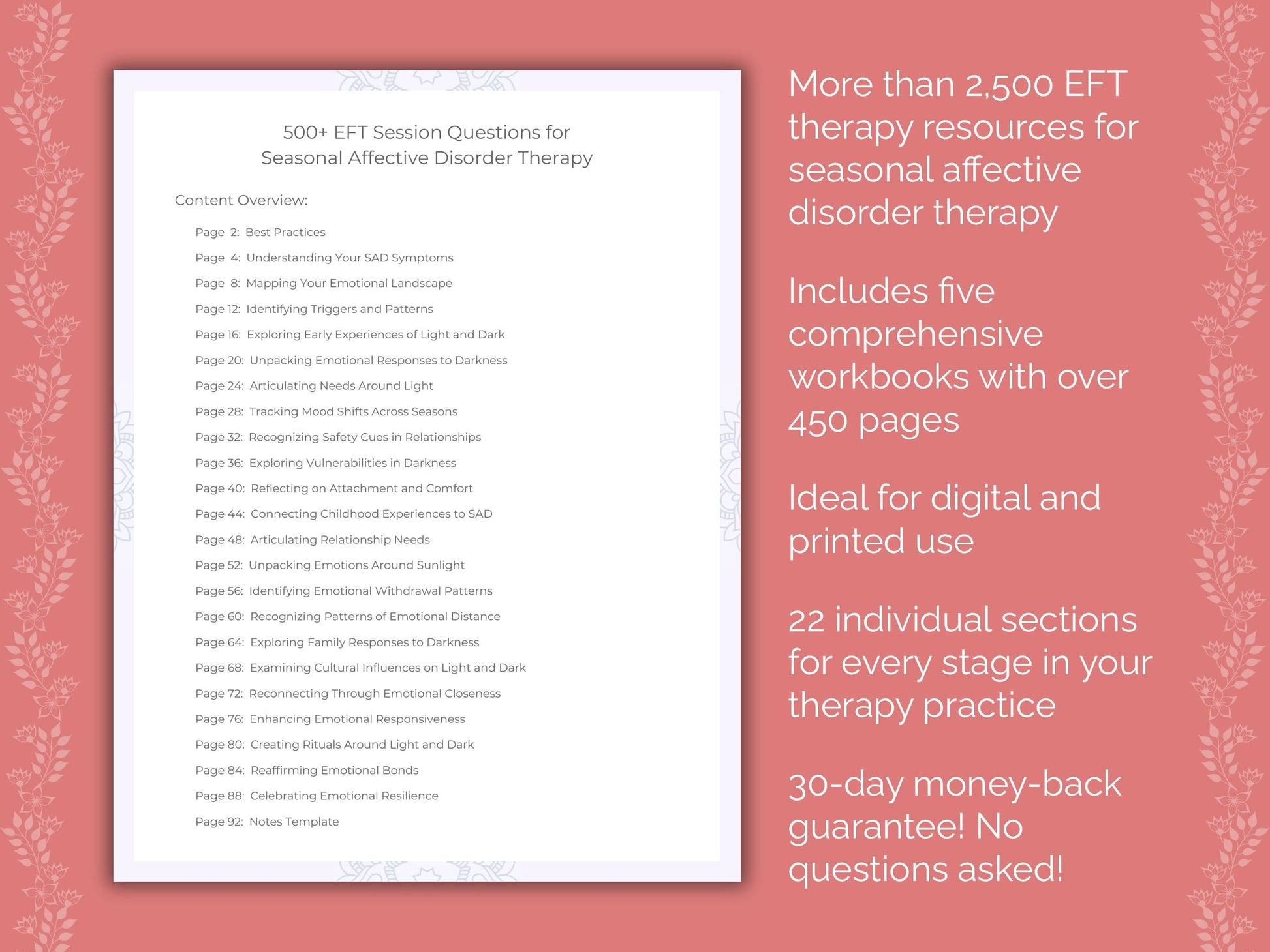 Seasonal Affective Disorder Emotionally Focused Therapy (EFT) Therapist Worksheets