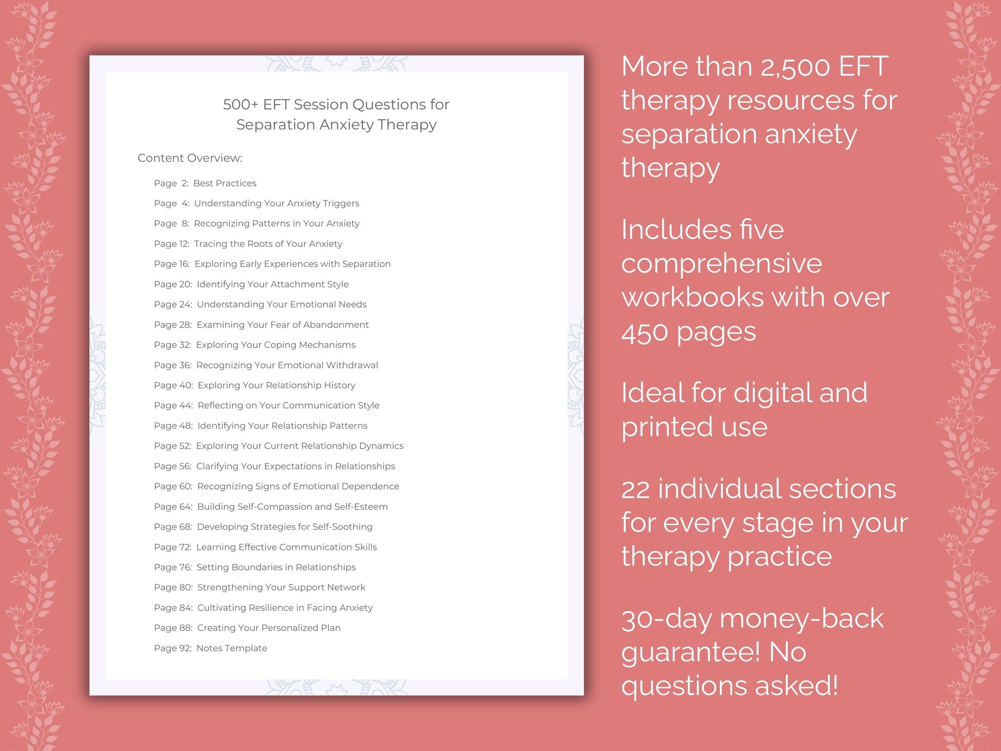 Separation Anxiety Emotionally Focused Therapy (EFT) Therapist Worksheets