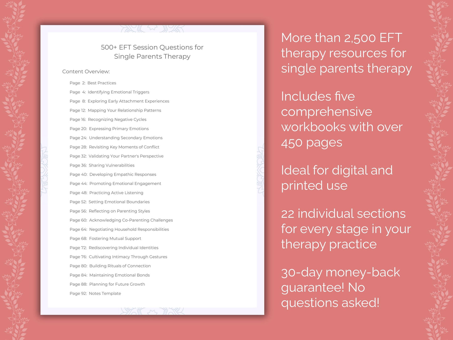 Single Parents Emotionally Focused Therapy (EFT) Therapist Worksheets