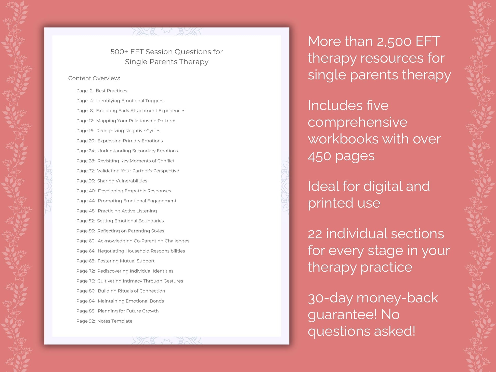 Single Parents Emotionally Focused Therapy (EFT) Therapist Worksheets