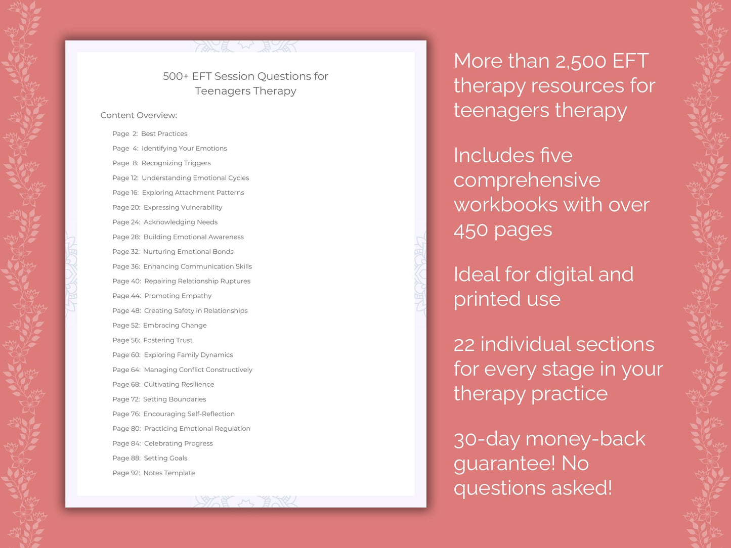 Teenagers Emotionally Focused Therapy (EFT) Therapist Worksheets