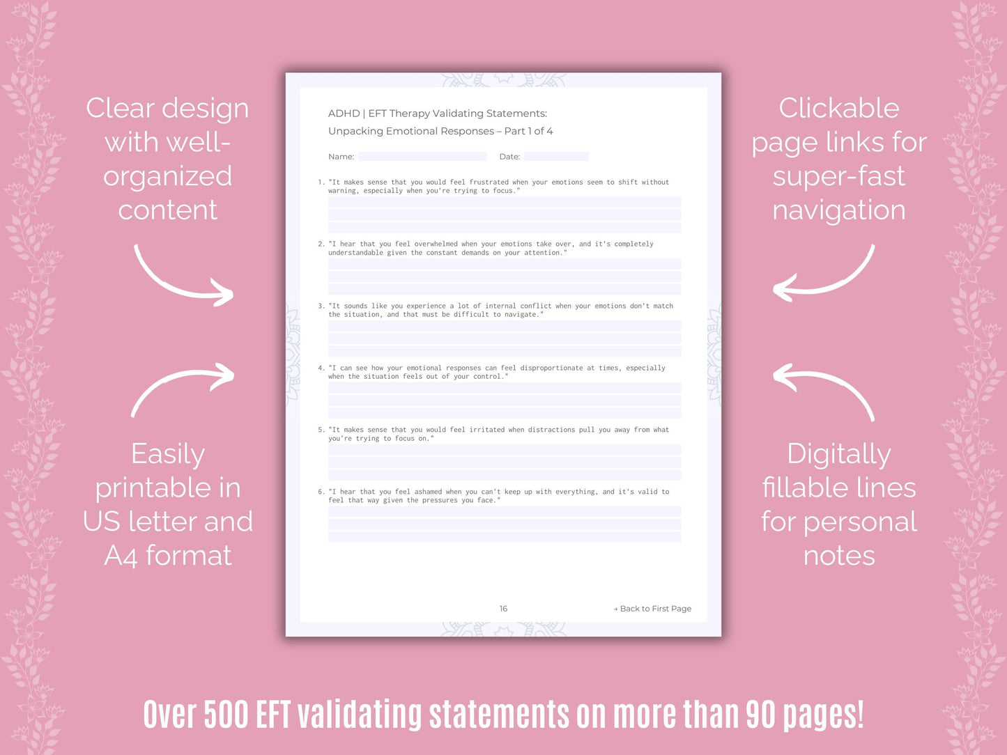 ADHD Emotionally Focused Therapy (EFT) Counseling Templates