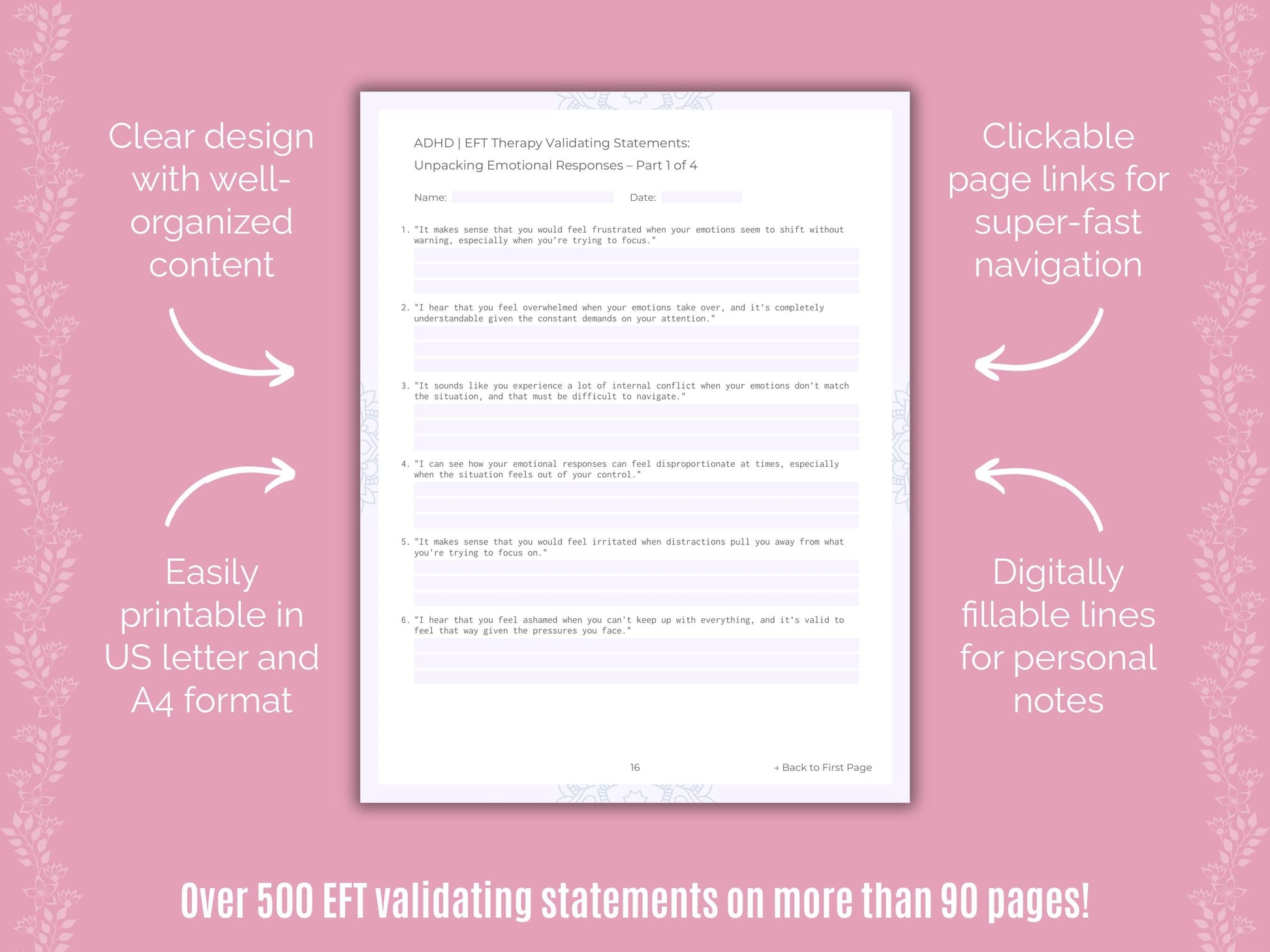 ADHD Emotionally Focused Therapy (EFT) Counseling Templates