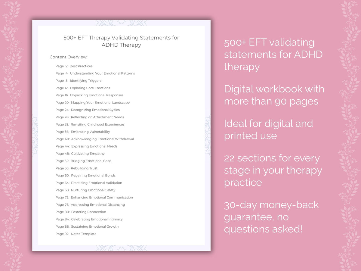 ADHD Emotionally Focused Therapy (EFT) Therapist Worksheets