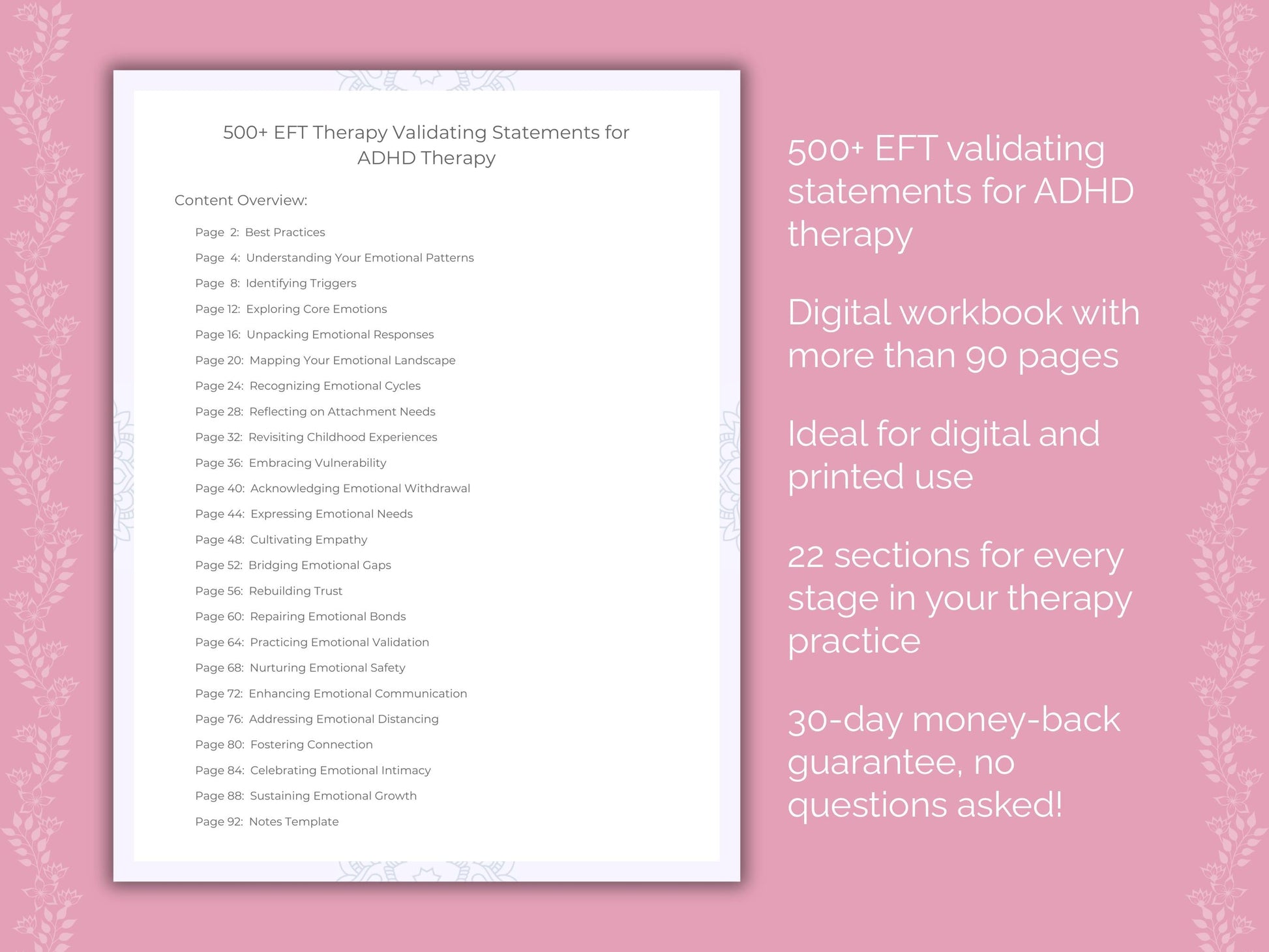 ADHD Emotionally Focused Therapy (EFT) Therapist Worksheets