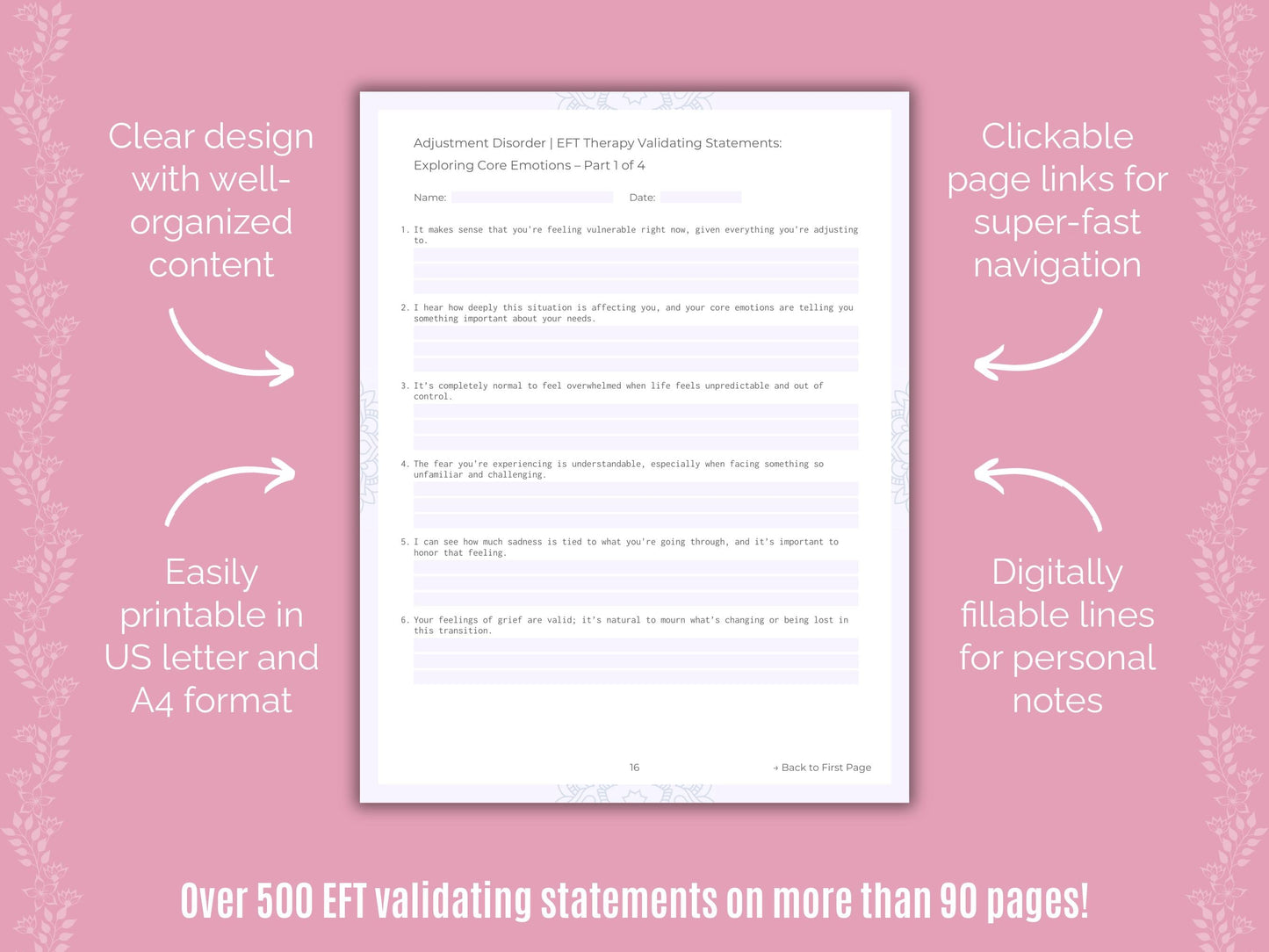 Adjustment Disorder Emotionally Focused Therapy (EFT) Counseling Templates