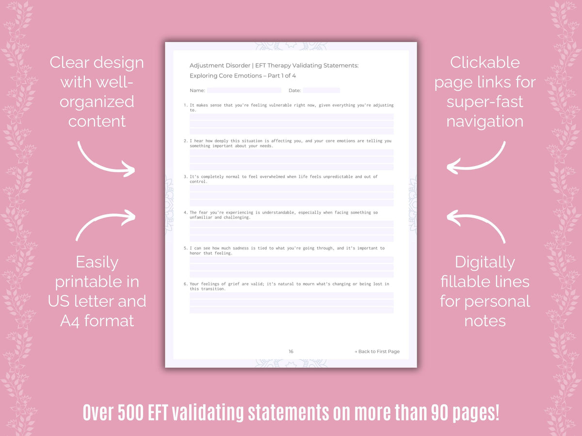 Adjustment Disorder Emotionally Focused Therapy (EFT) Counseling Templates