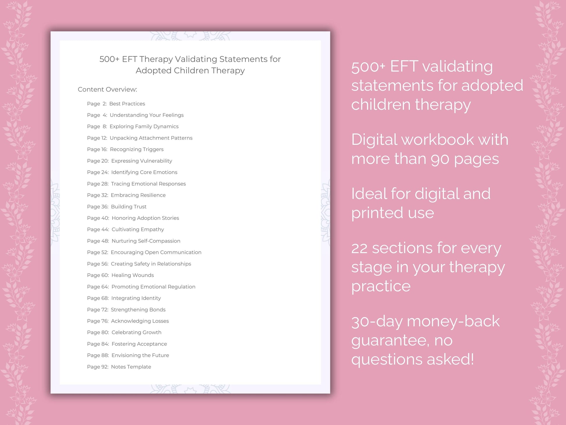Adopted Children Emotionally Focused Therapy (EFT) Therapist Worksheets