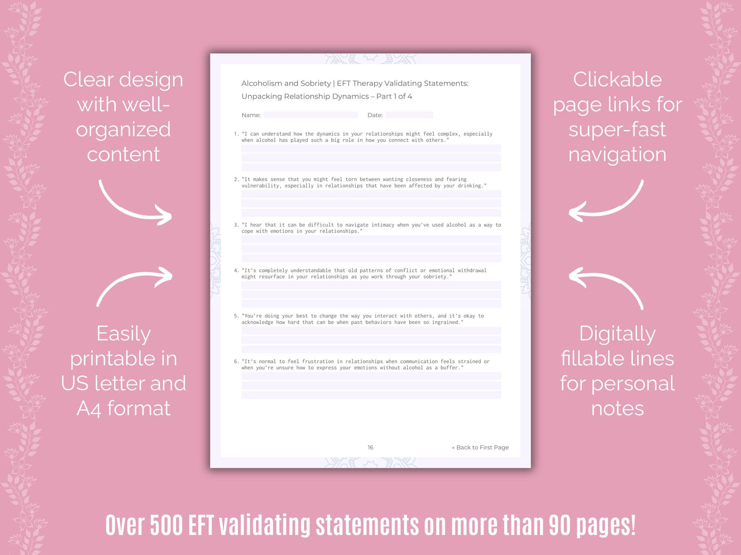 Alcoholism and Sobriety Emotionally Focused Therapy (EFT) Counseling Templates