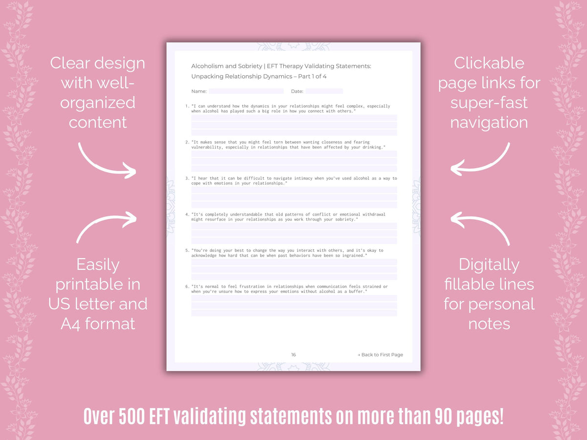 Alcoholism and Sobriety Emotionally Focused Therapy (EFT) Counseling Templates