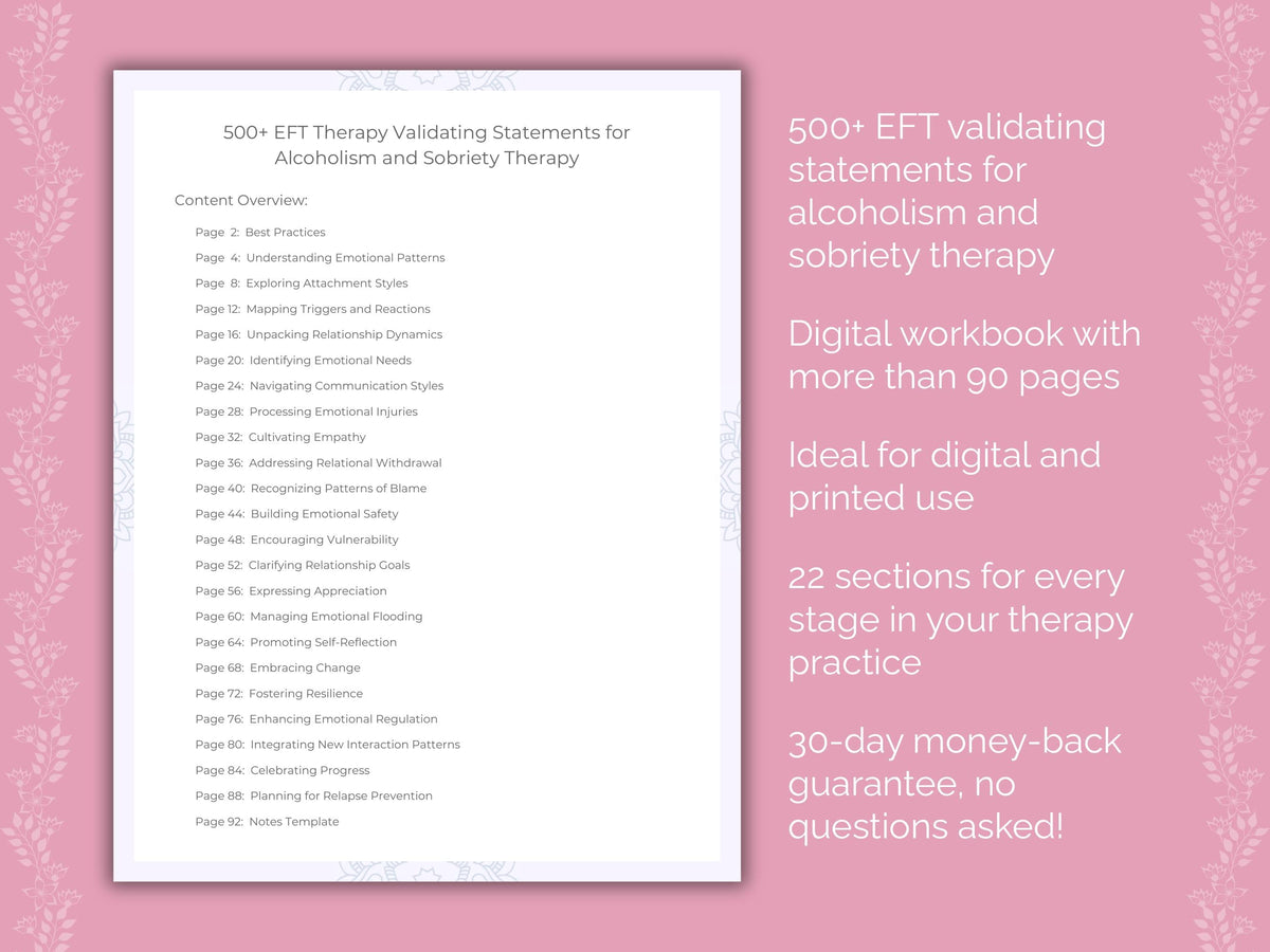 Alcoholism and Sobriety Emotionally Focused Therapy (EFT) Therapist Worksheets