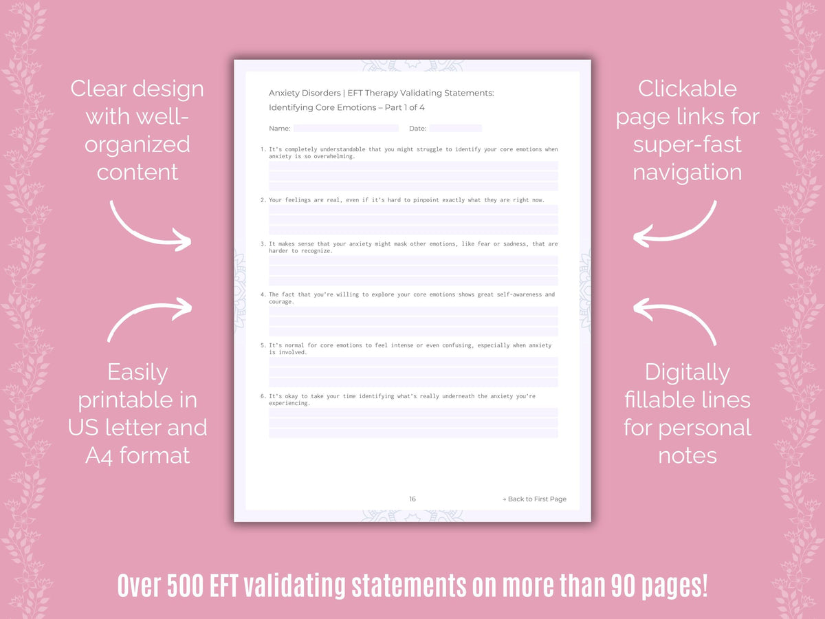 Anxiety Disorders Emotionally Focused Therapy (EFT) Counseling Templates