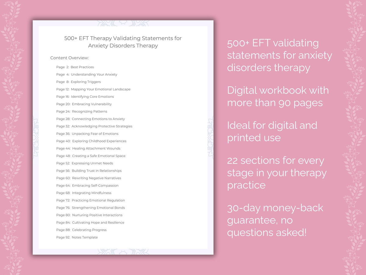 Anxiety Disorders Emotionally Focused Therapy (EFT) Therapist Worksheets