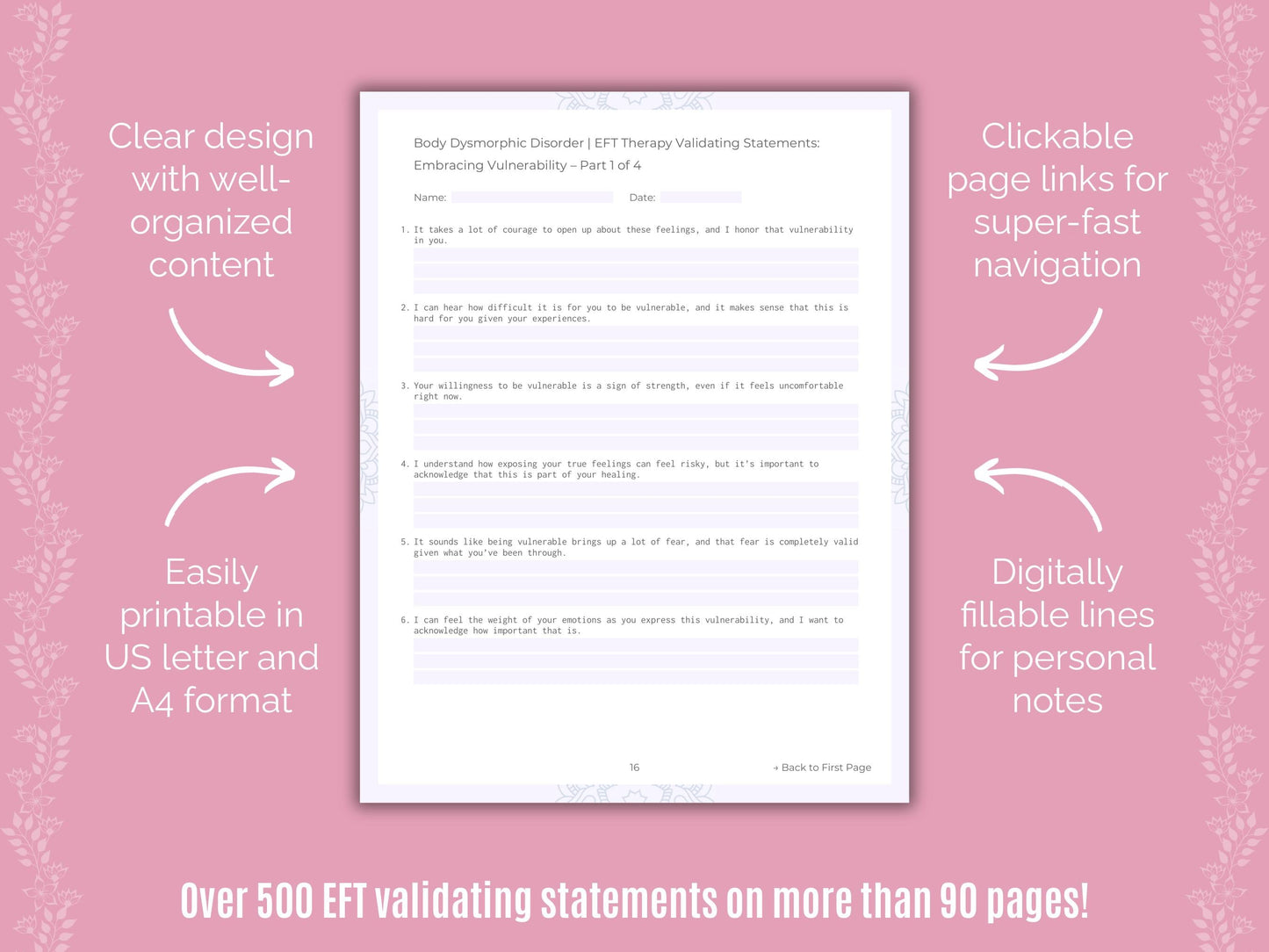 Body Dysmorphic Disorder (BDD) Emotionally Focused Therapy (EFT) Counseling Templates