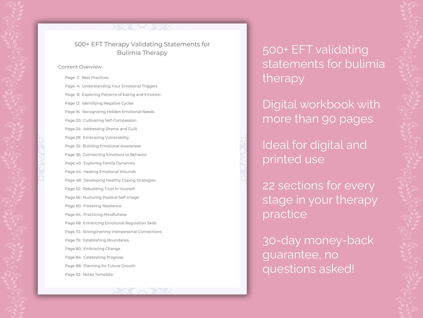Bulimia Emotionally Focused Therapy (EFT) Therapist Worksheets