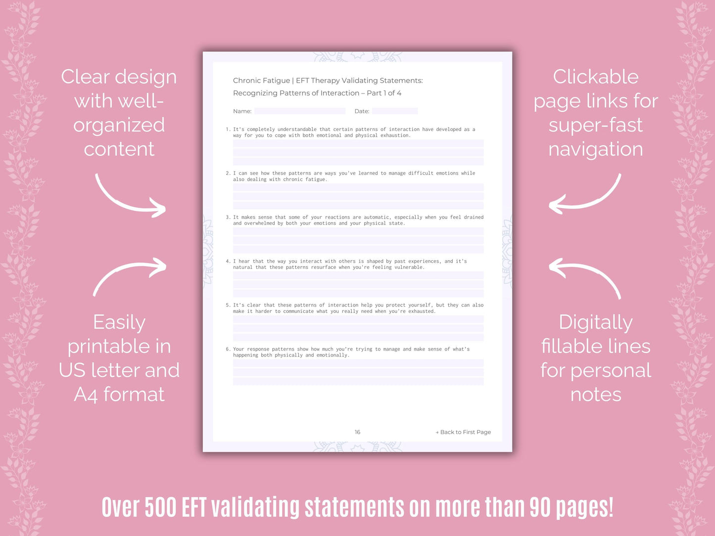 Chronic Fatigue Emotionally Focused Therapy (EFT) Counseling Templates