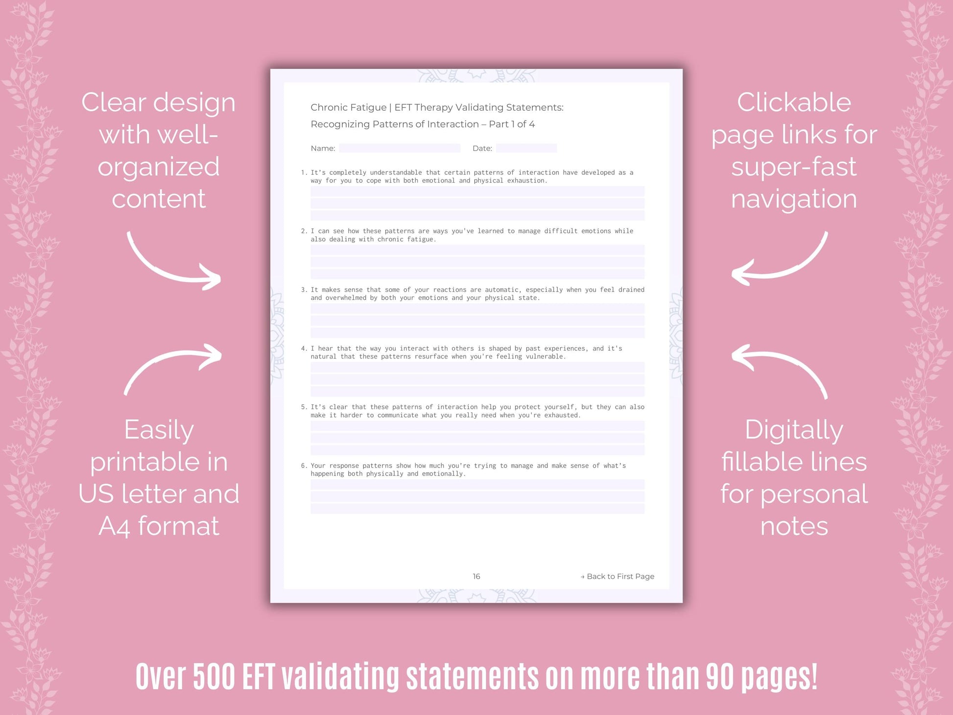Chronic Fatigue Emotionally Focused Therapy (EFT) Counseling Templates