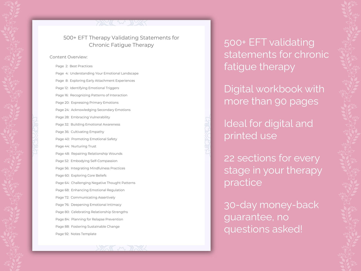 Chronic Fatigue Emotionally Focused Therapy (EFT) Therapist Worksheets