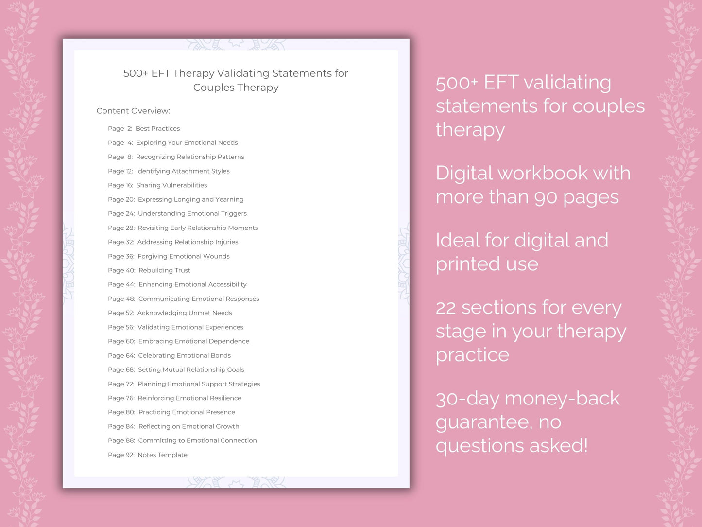 Couples Emotionally Focused Therapy (EFT) Therapist Worksheets