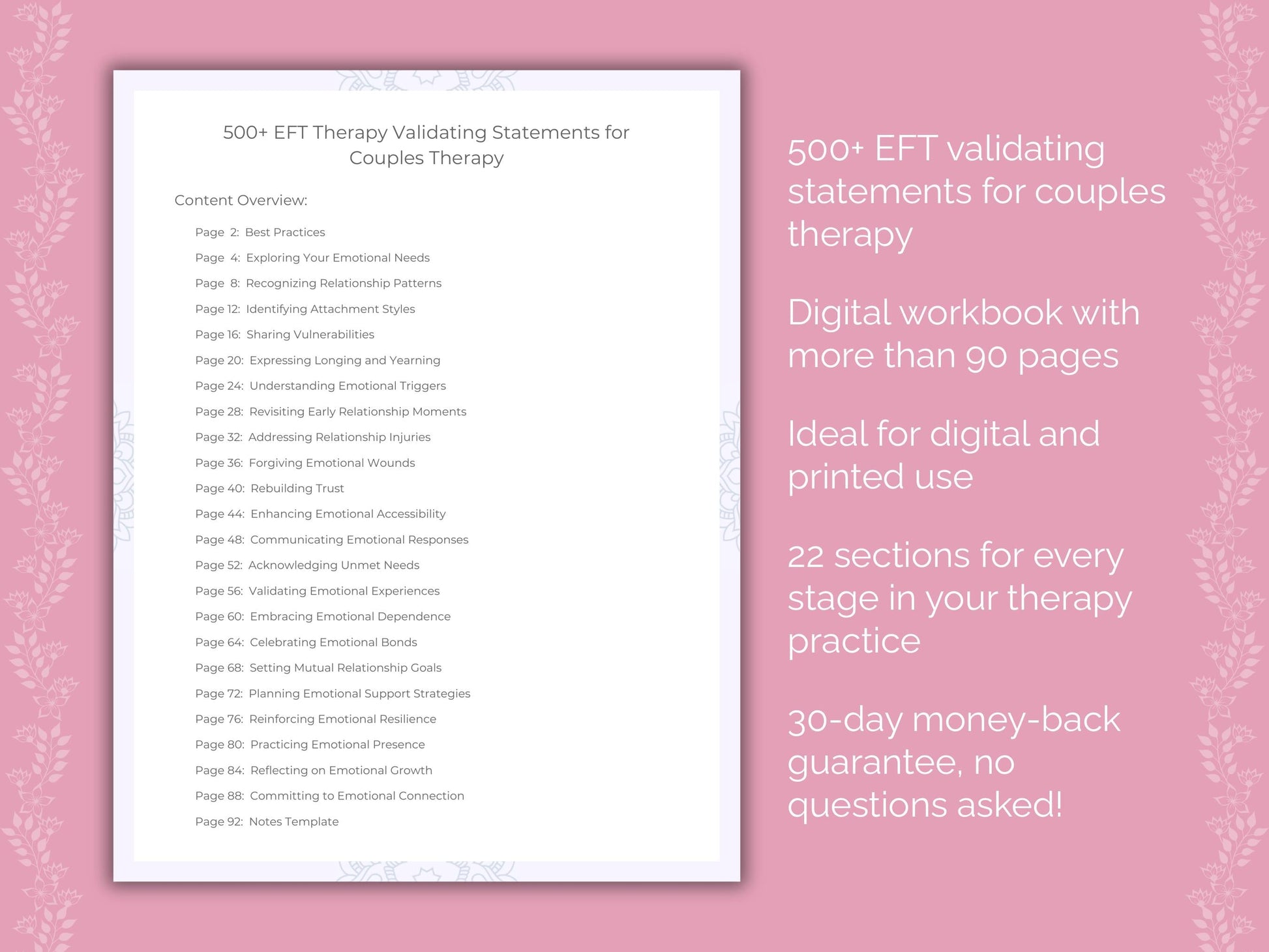 Couples Emotionally Focused Therapy (EFT) Therapist Worksheets