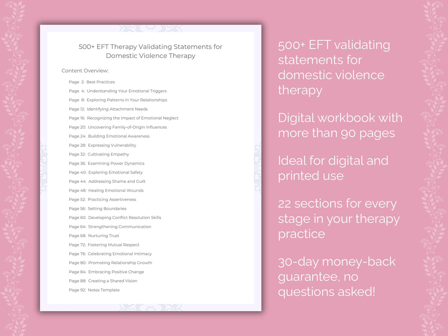 Domestic Violence Emotionally Focused Therapy (EFT) Therapist Worksheets