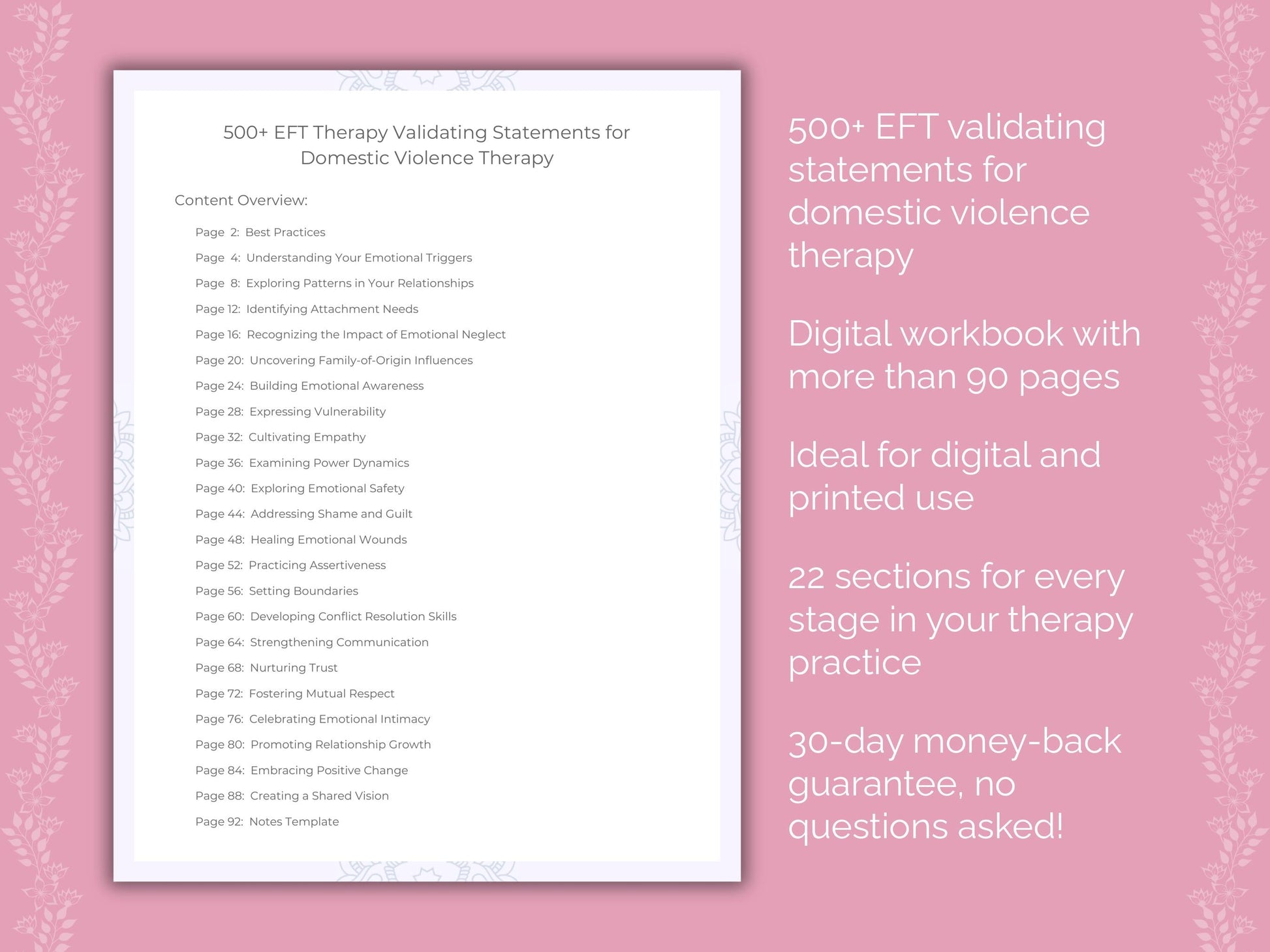 Domestic Violence Emotionally Focused Therapy (EFT) Therapist Worksheets