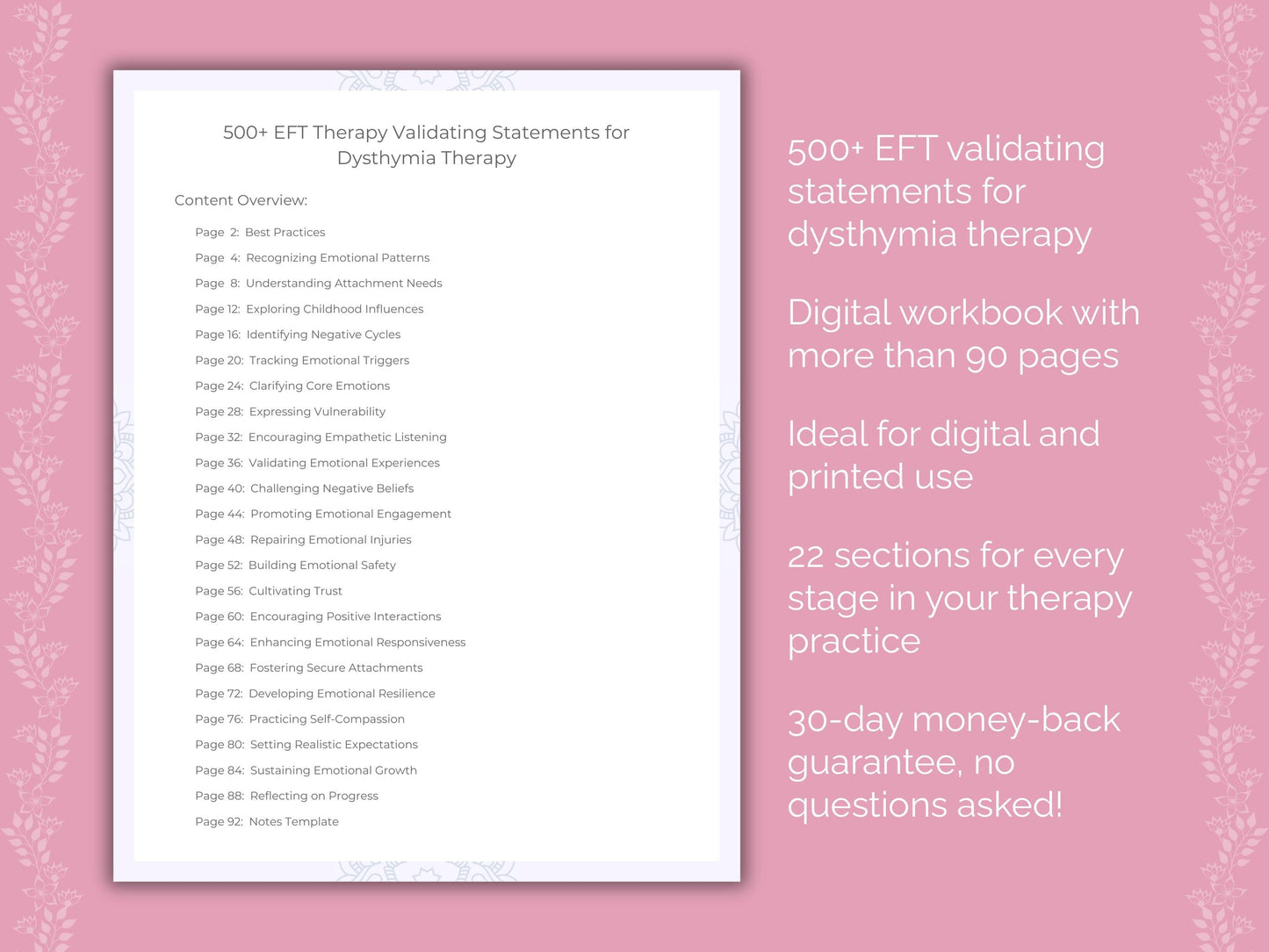 Dysthymia Emotionally Focused Therapy (EFT) Therapist Worksheets