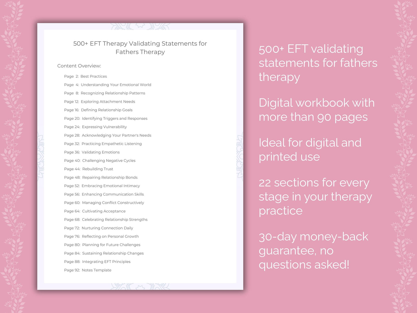 Fathers Emotionally Focused Therapy (EFT) Therapist Worksheets
