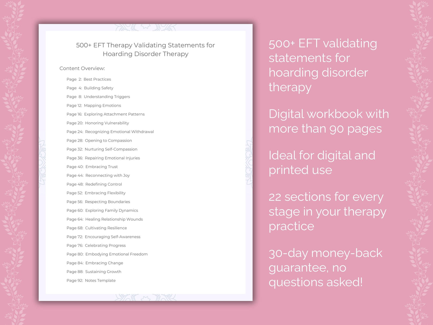 Hoarding Disorder Emotionally Focused Therapy (EFT) Therapist Worksheets