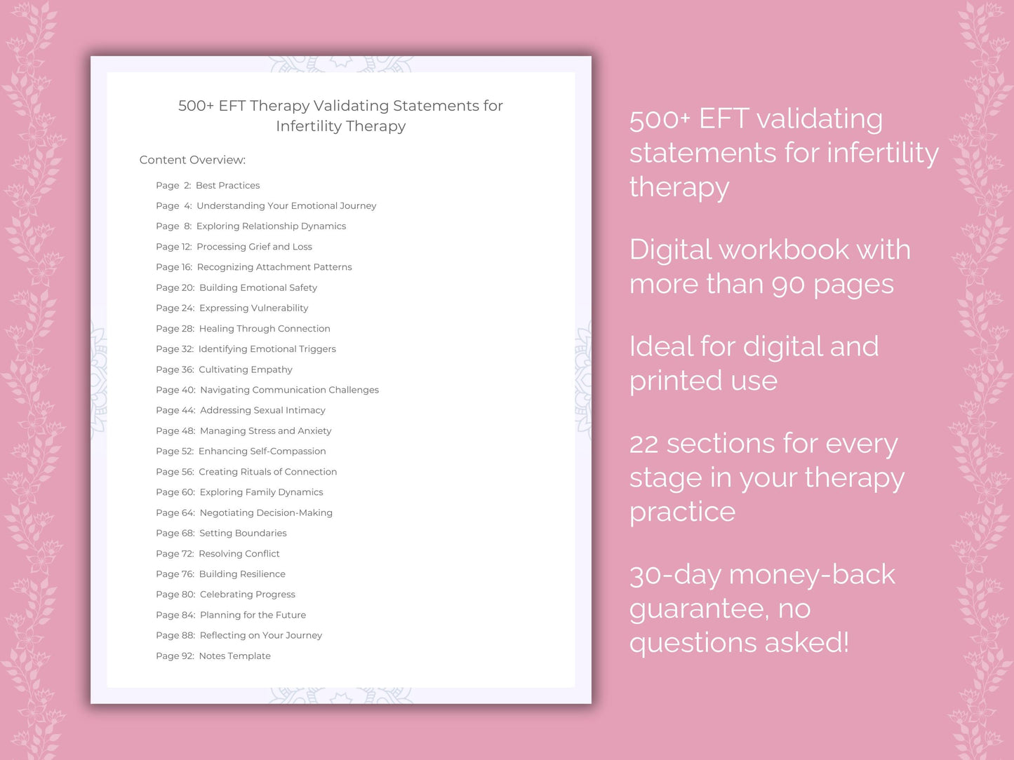 Infertility Emotionally Focused Therapy (EFT) Therapist Worksheets