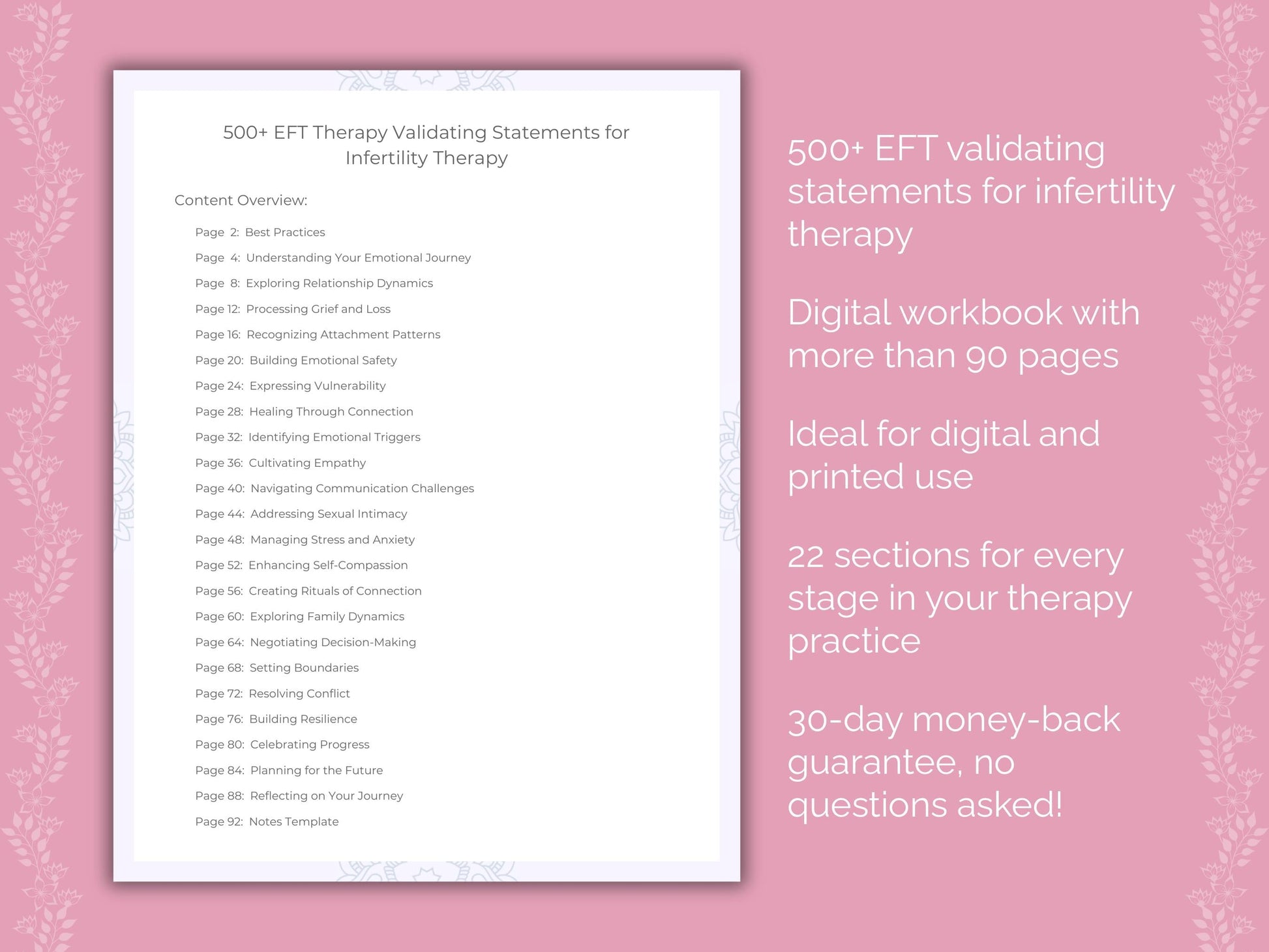 Infertility Emotionally Focused Therapy (EFT) Therapist Worksheets