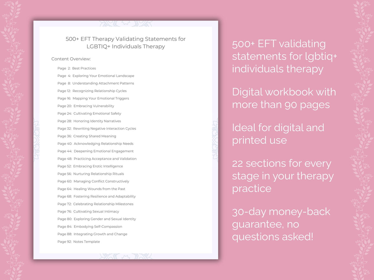 LGBTIQ+ Individuals Emotionally Focused Therapy (EFT) Therapist Worksheets