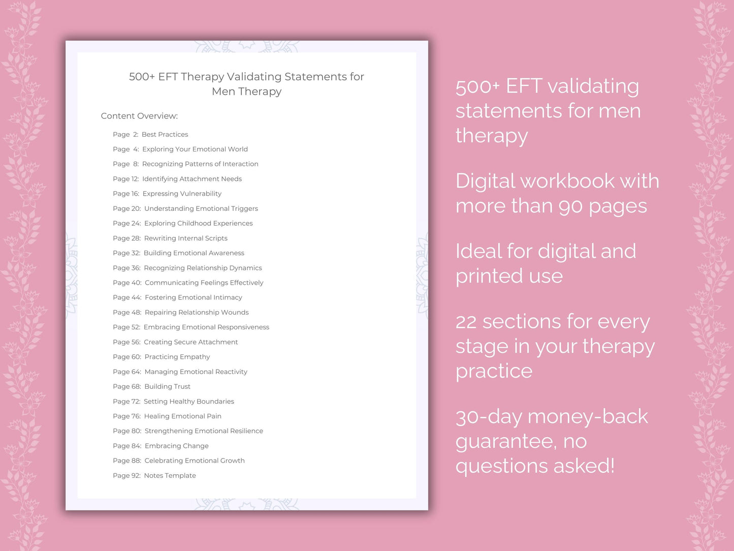 Men Emotionally Focused Therapy (EFT) Therapist Worksheets