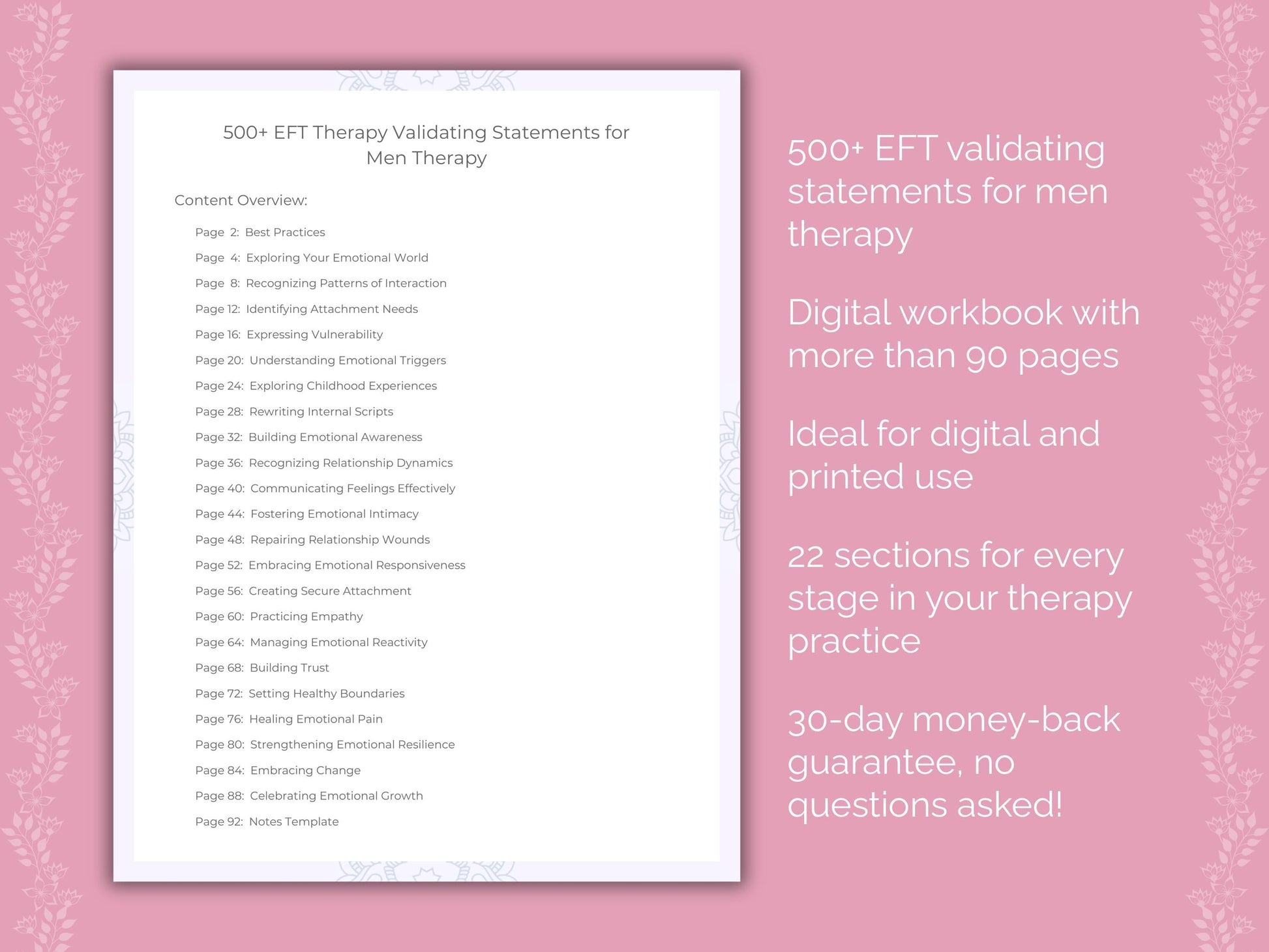 Men Emotionally Focused Therapy (EFT) Therapist Worksheets