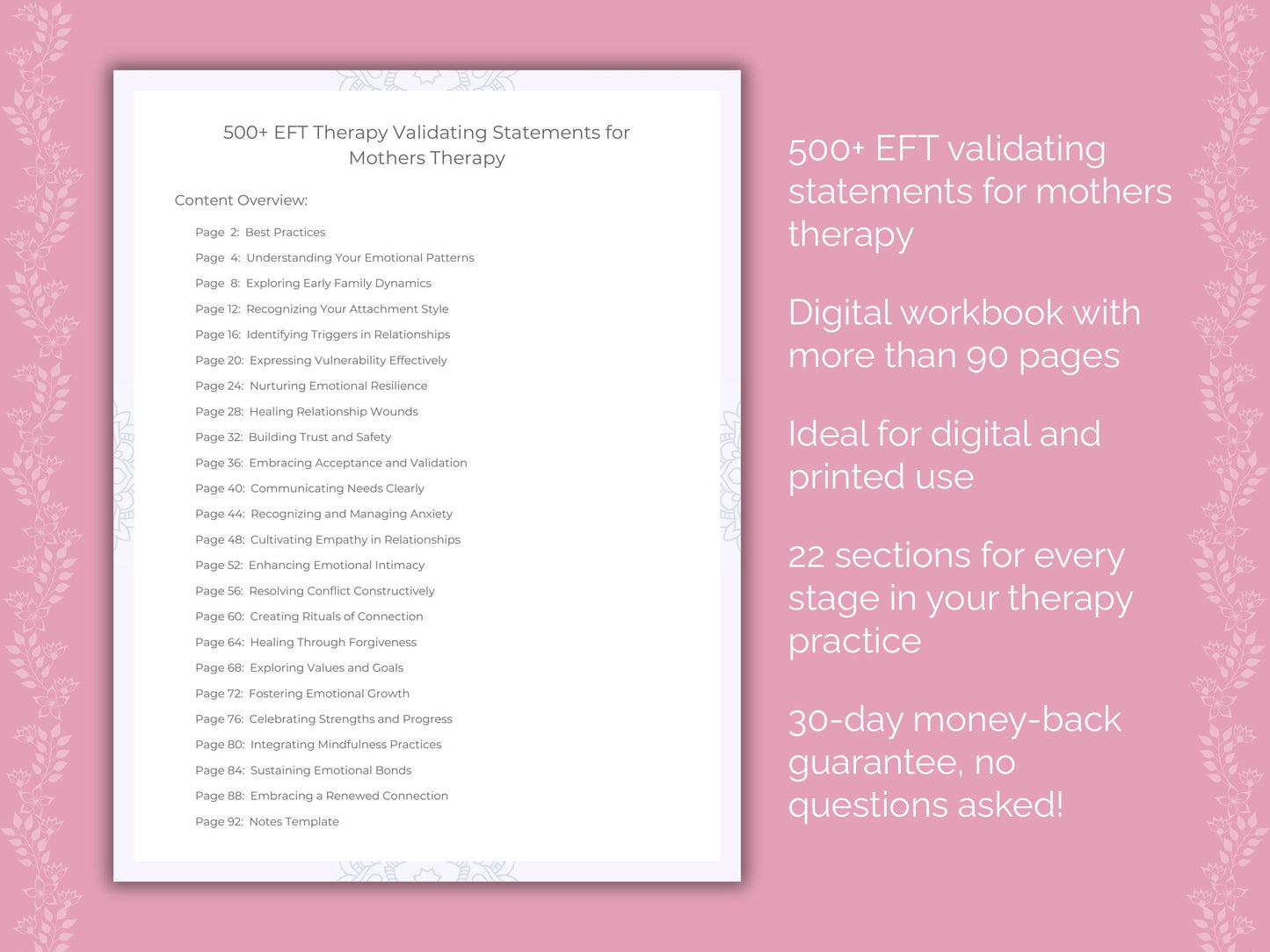 Mothers Emotionally Focused Therapy (EFT) Therapist Worksheets