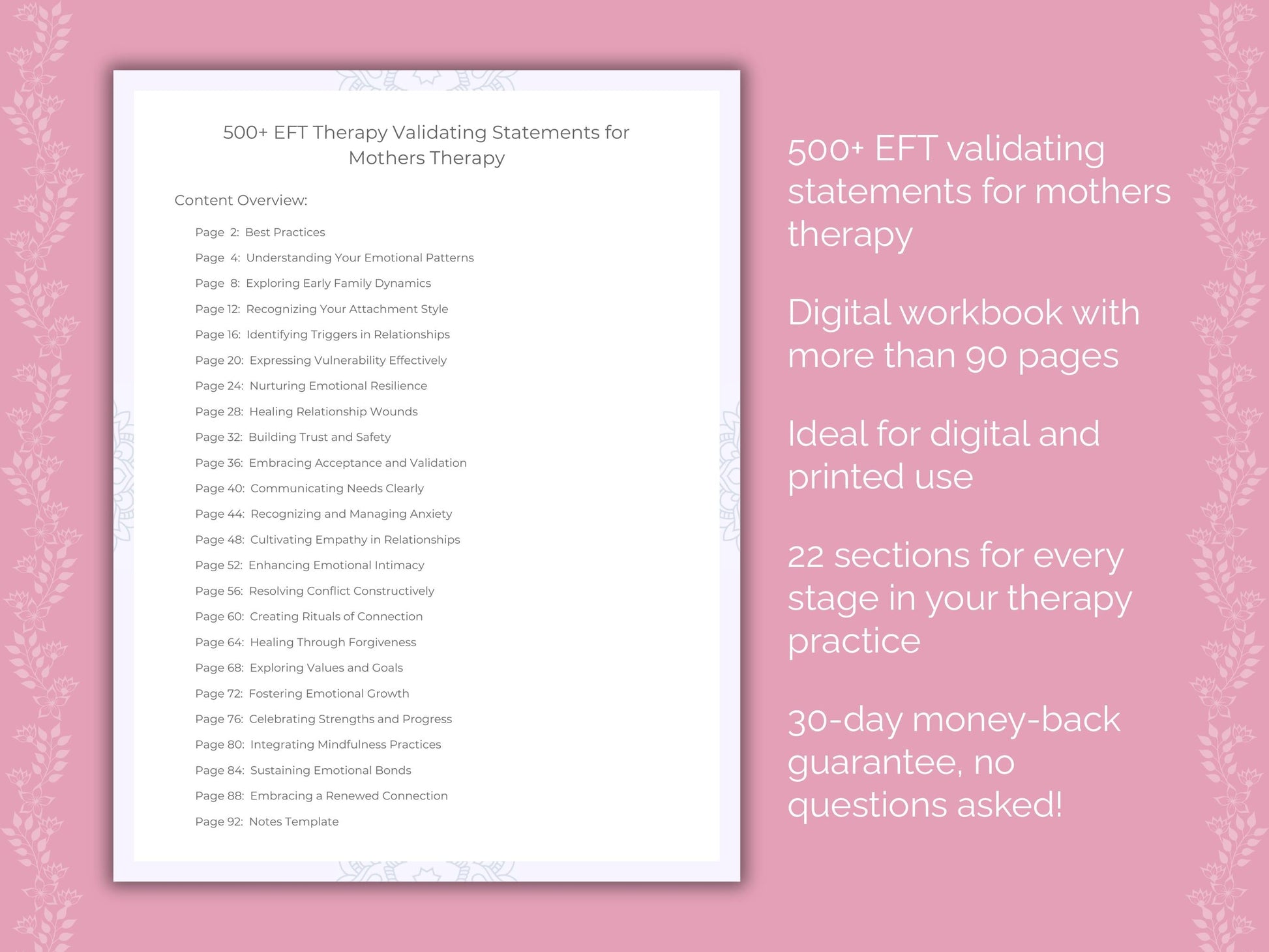 Mothers Emotionally Focused Therapy (EFT) Therapist Worksheets