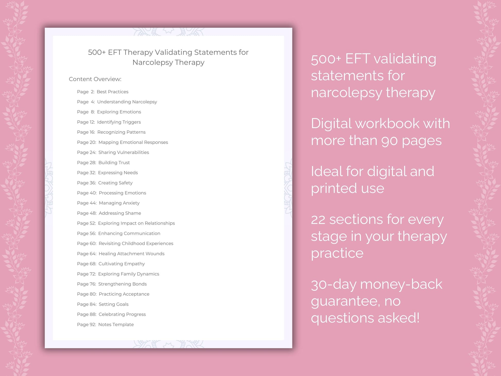 Narcolepsy Emotionally Focused Therapy (EFT) Therapist Worksheets