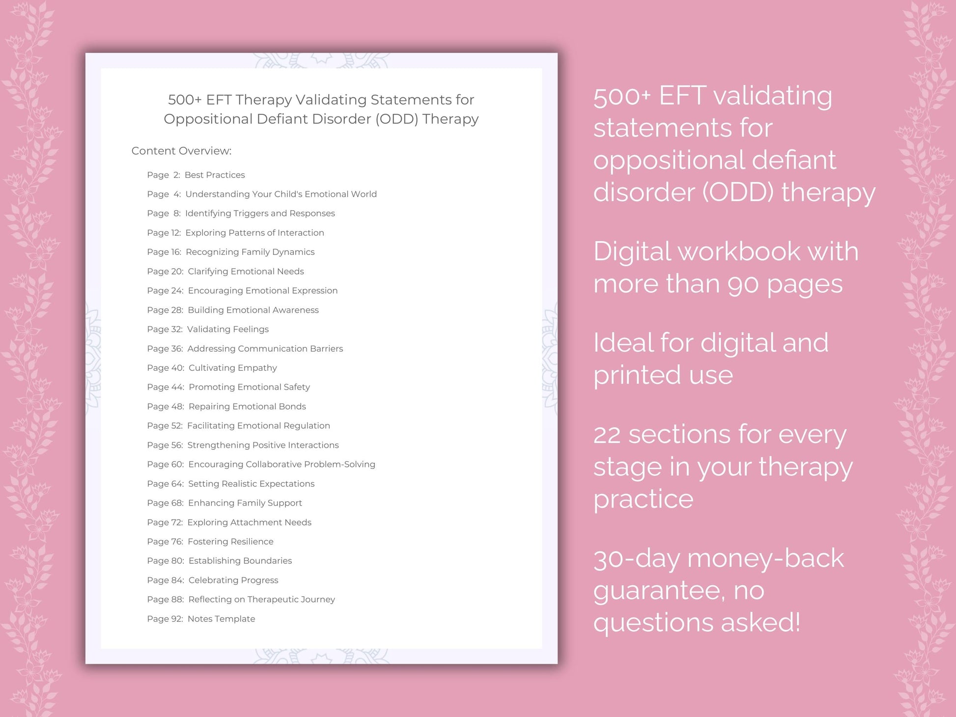 Oppositional Defiant Disorder (ODD) Emotionally Focused Therapy (EFT) Therapist Worksheets