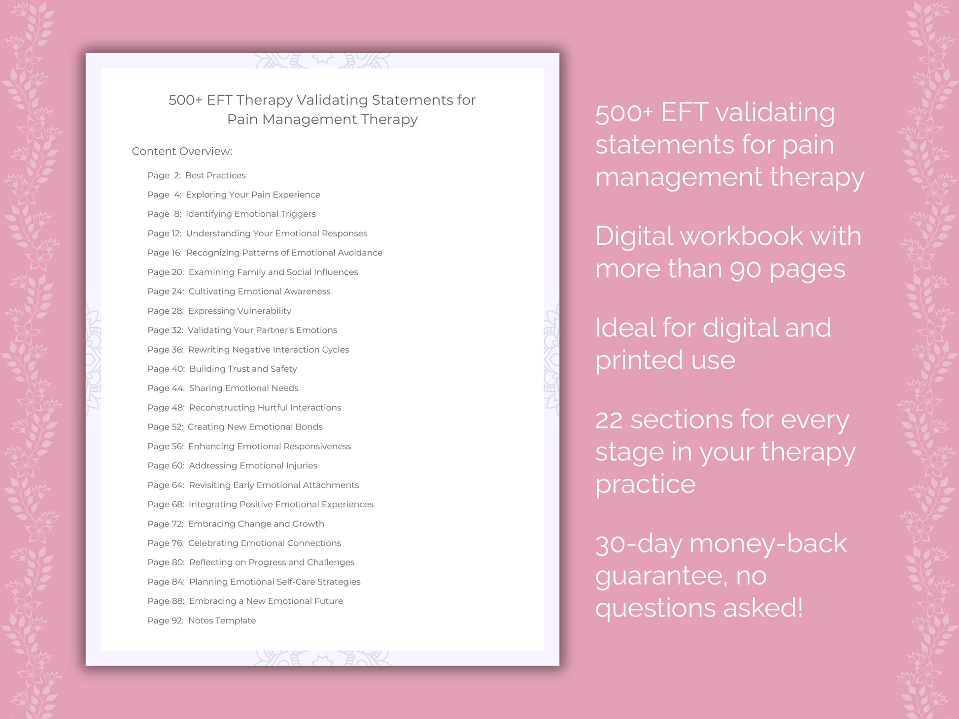 Pain Management Emotionally Focused Therapy (EFT) Therapist Worksheets