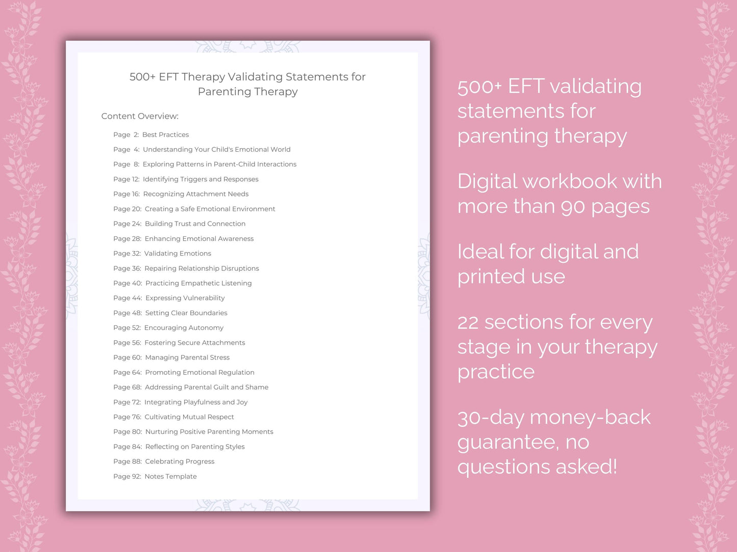 Parenting Emotionally Focused Therapy (EFT) Therapist Worksheets