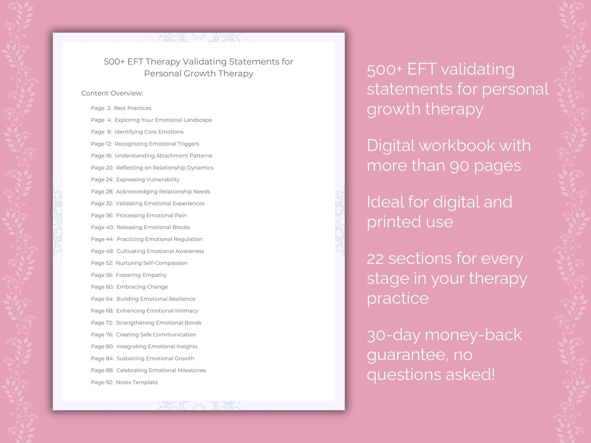 Personal Growth Emotionally Focused Therapy (EFT) Therapist Worksheets