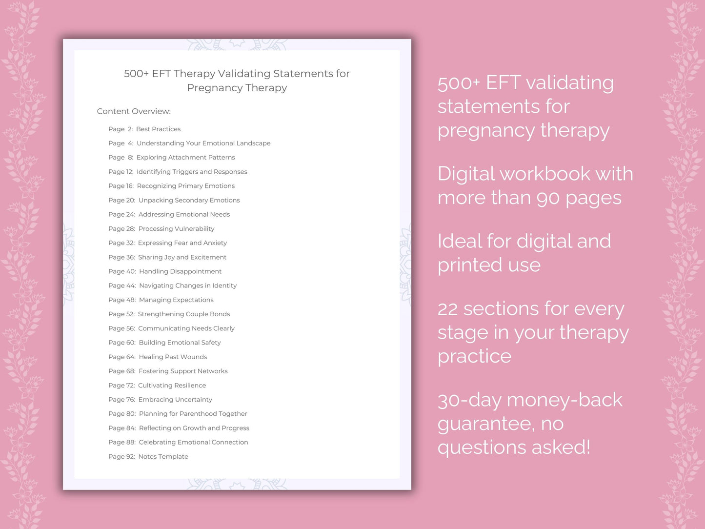 Pregnancy Emotionally Focused Therapy (EFT) Therapist Worksheets