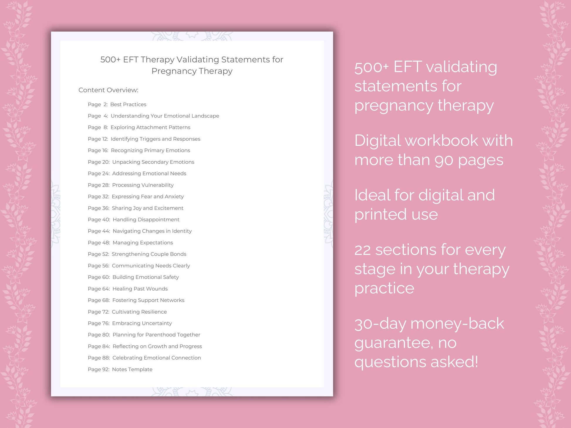Pregnancy Emotionally Focused Therapy (EFT) Therapist Worksheets