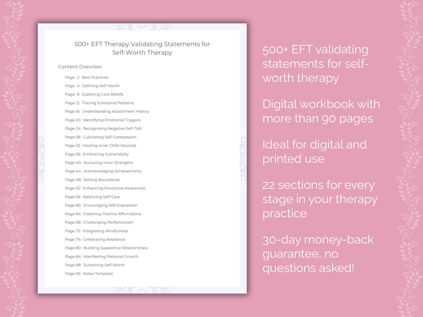 Self-Worth Emotionally Focused Therapy (EFT) Therapist Worksheets