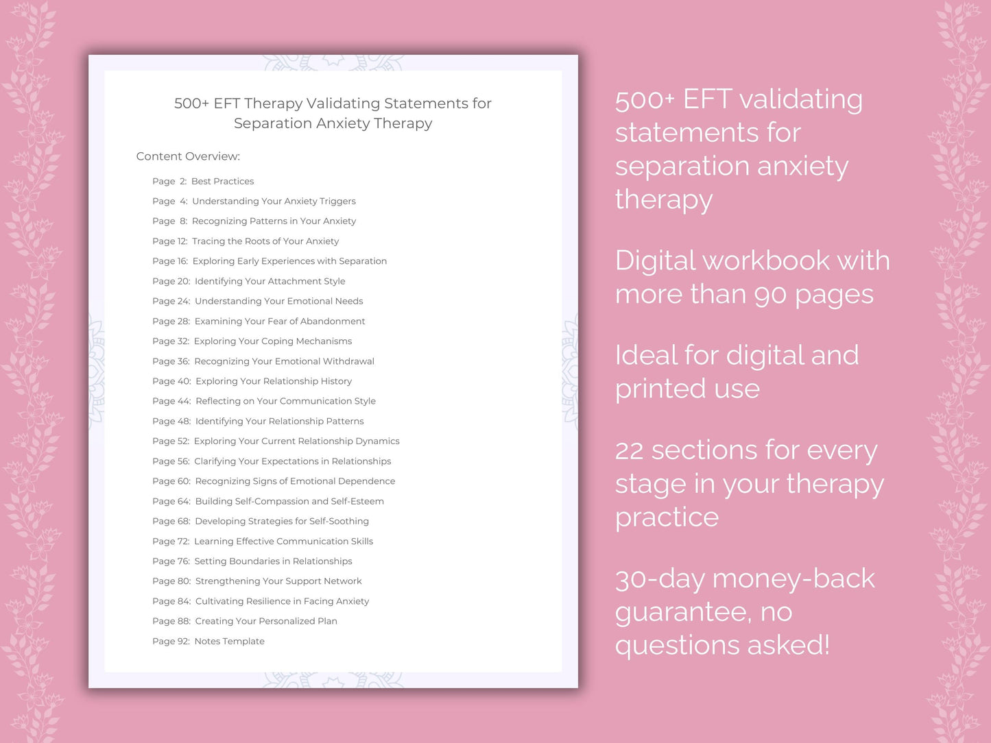 Separation Anxiety Emotionally Focused Therapy (EFT) Therapist Worksheets
